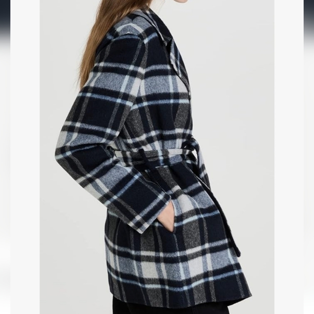 NWT Theory Women's Plaid Wool Alpaca Belted Wrap Overlay Coat Size Medium - Picture 11 of 14
